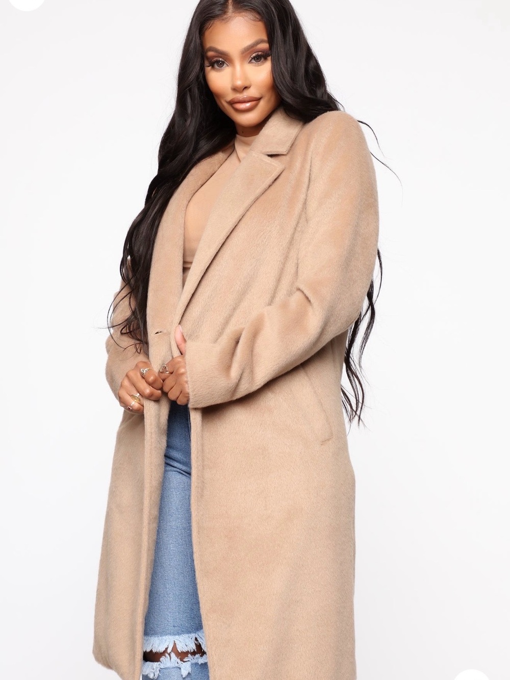 Fashion Nova Camel Single-Breasted Trench Coat